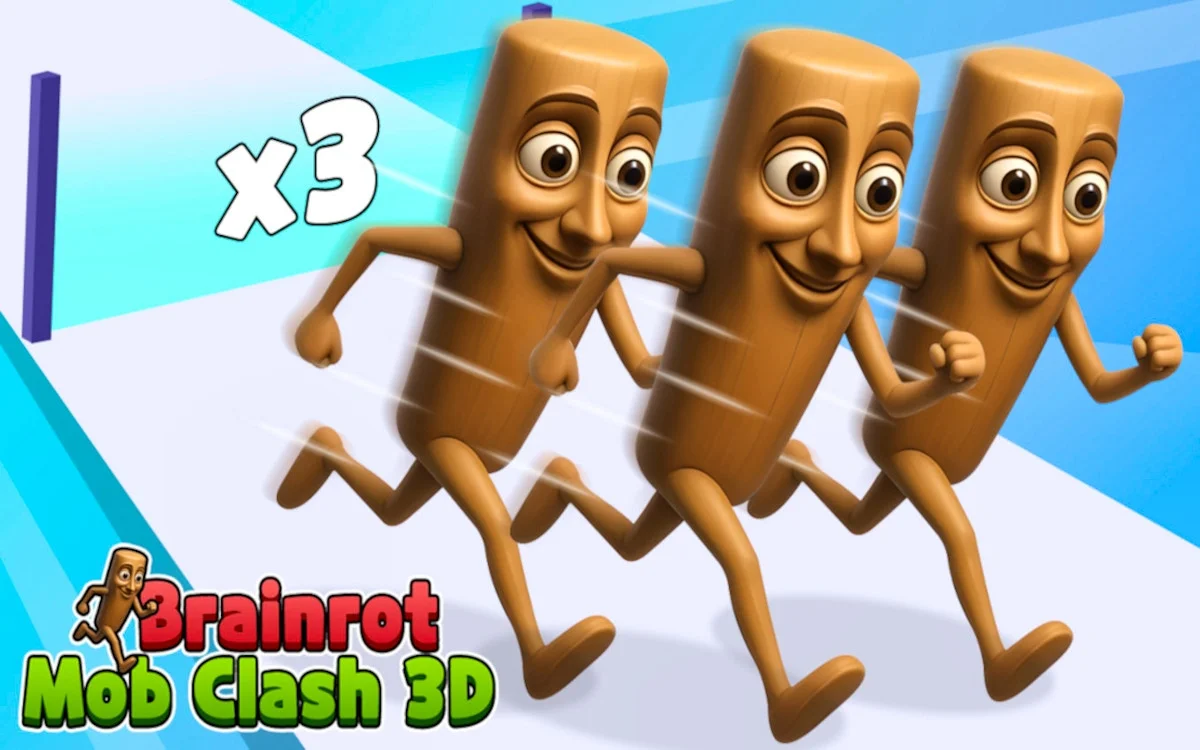 Brainrot Mob Clash 3D gameplay showing stickman army building and obstacle navigation