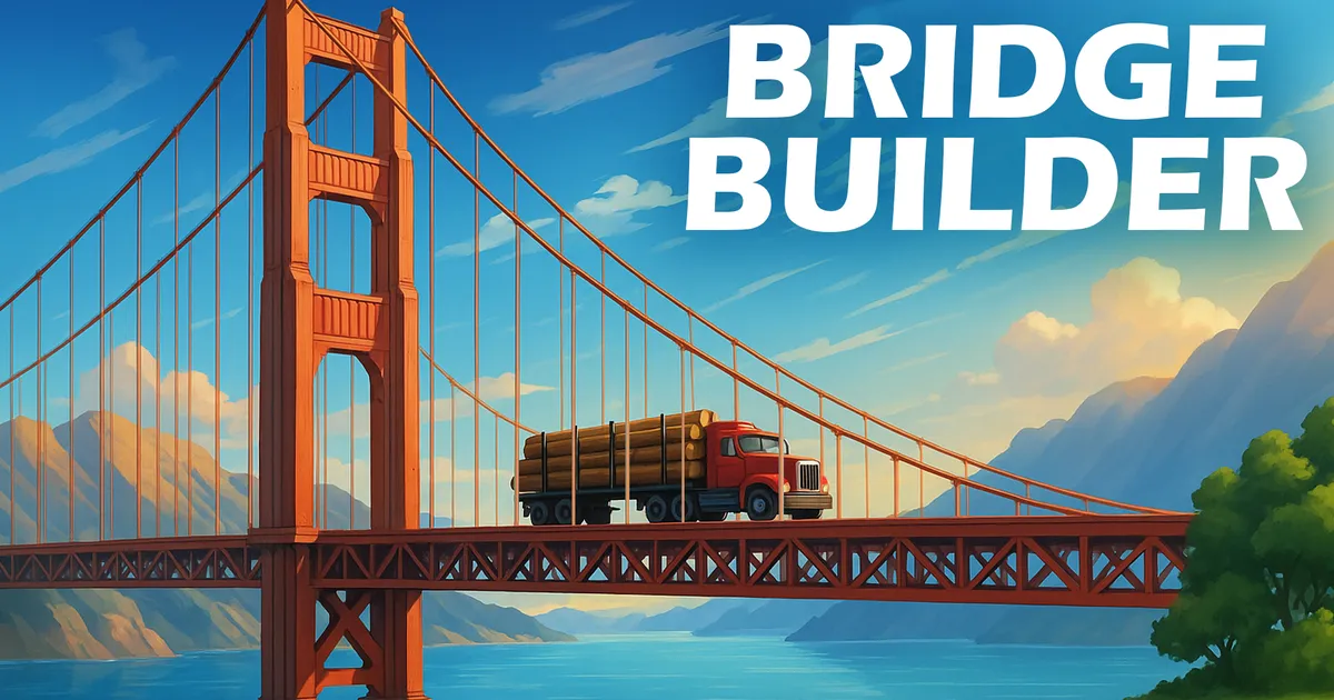 Bridge Builders gameplay showing metal beam construction and physics simulation