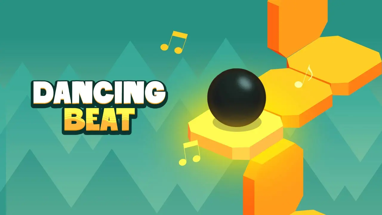 Dancing Beat Game Online gameplay showing rhythm-based ball movement through musical environments