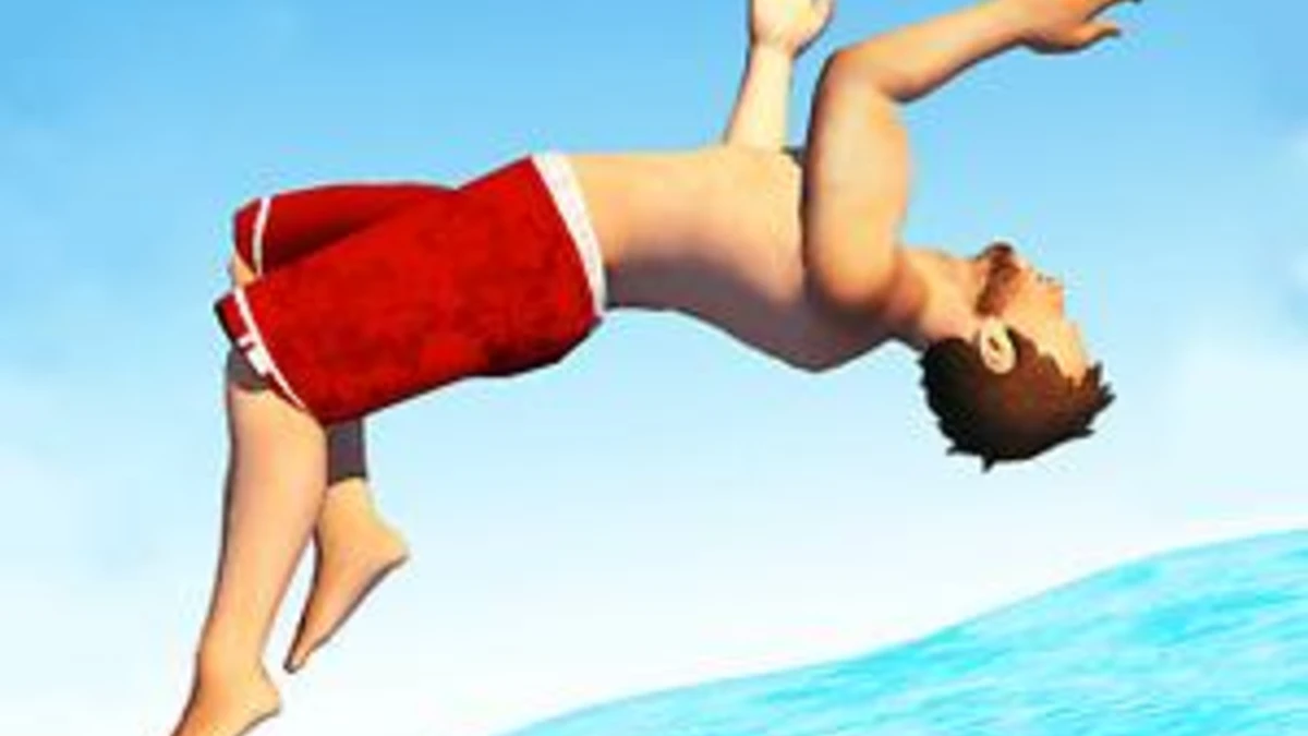 Flip Diving gameplay showing diver flipping from cliff toward water