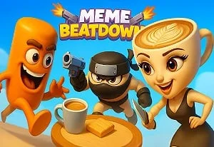 Meme Beatdown gameplay screenshot with spinning meme fighter
