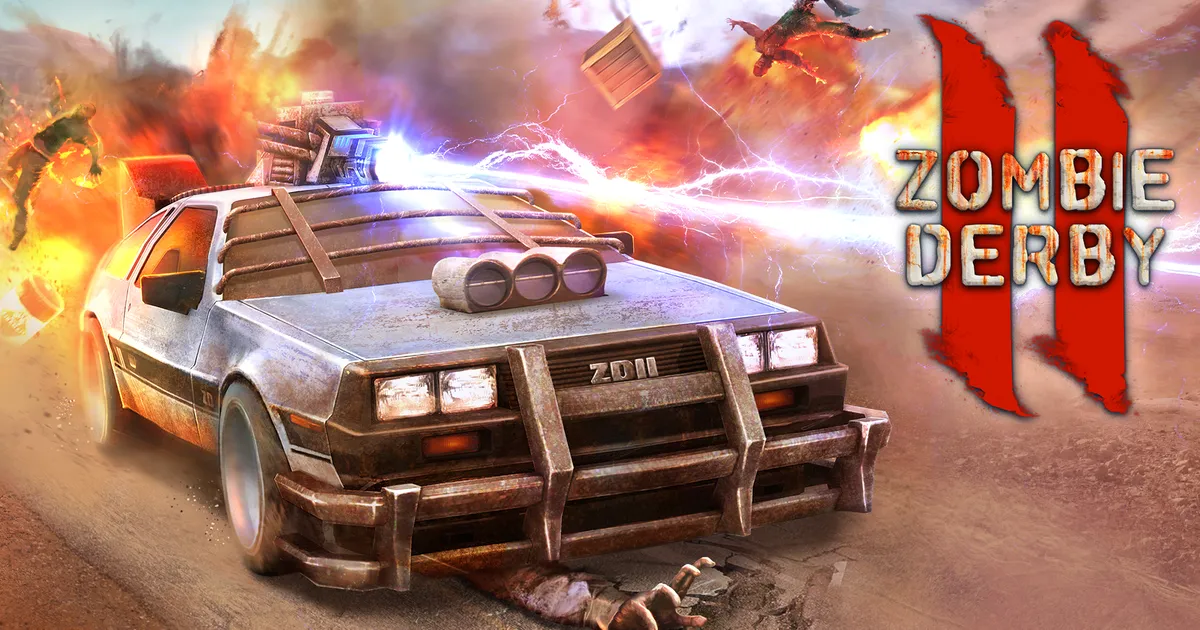 Zombie Derby 2 gameplay showing vehicle crushing zombies with explosive action